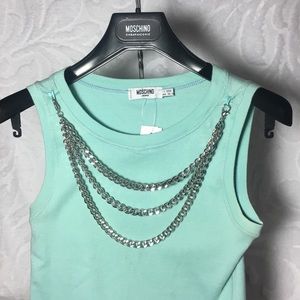 Moschino Aqua baby blue mint silver chain top